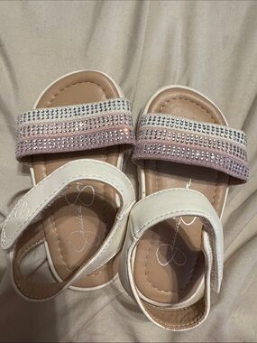 Jessica Simpson White Sandals with Pink Sparkle Straps